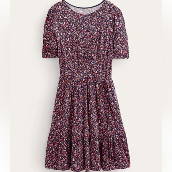 Boden Ruched Bust Jersey Mini Dress Pink Sherbet, Petal Foliage SZ 12 NWT IN PKG - Picture 4 of 7